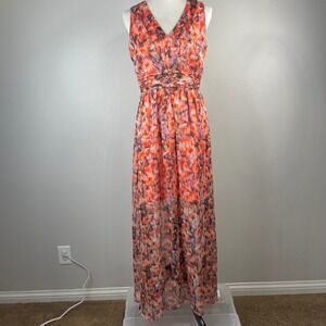 Marc New York Andrew Marc Orange Pink Watercolor Maxi Dress MD5CX666 Womens 8